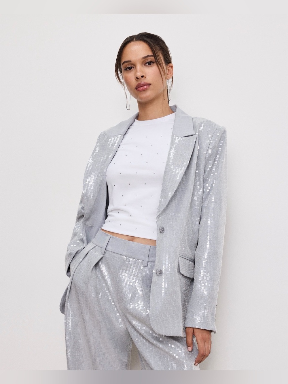 Good American Silver Sequin Blazer
